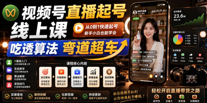 视频号直播起号线上课,吃透算法弯道超车(2026年6月)_一起云网创