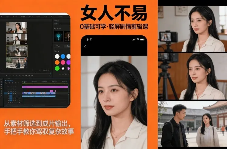 0基础可学！《女人不易》竖屏剧情剪辑课，从素材筛选到成片输出，手把手教你驾驭复杂故事_就是爱分享