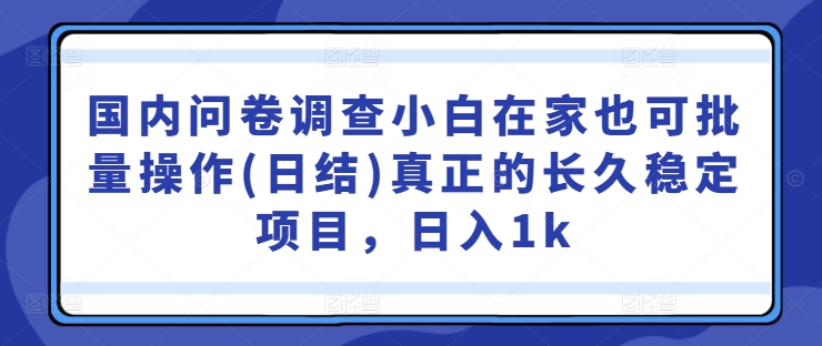 国内问卷调查小白在家也可批量操作(日结)真正的长久稳定项目，日入1k【揭秘】_就是爱分享