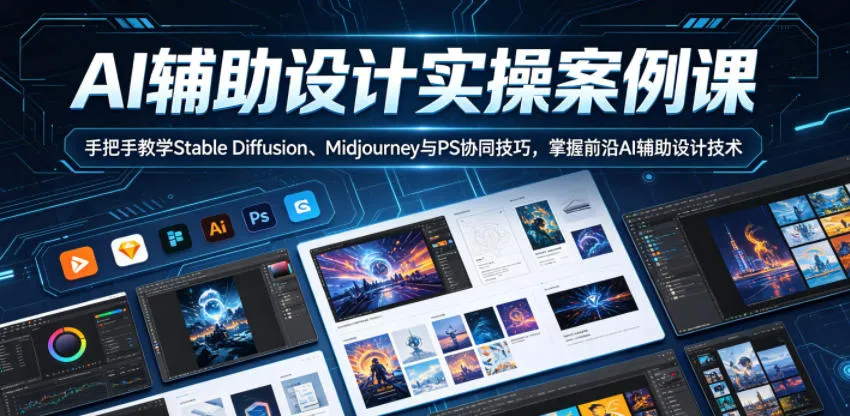 AI辅助设计实操案例课,手把手教学Stable Diffusion、Midjourney与PS协同技巧,掌握前沿AI辅助设计技术_一起云网创