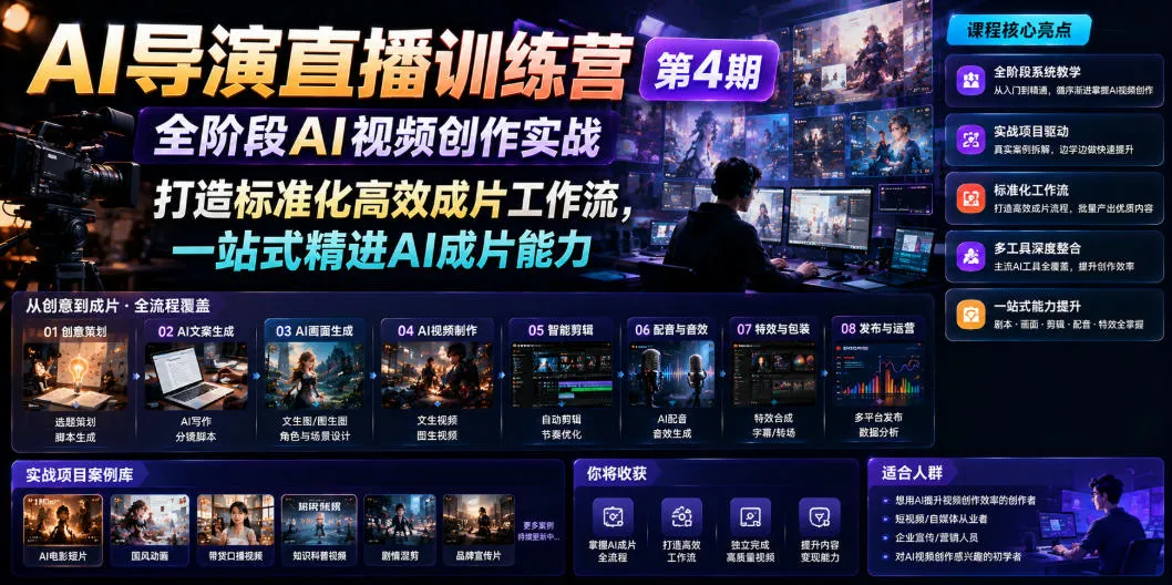 AI导演直播训练营第4期｜全阶段AI视频创作实战，打造标准化高效成片工作流，一站式精进AI成片能力_一起云网创