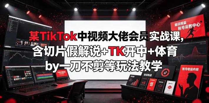 某TikTok中视频大佬会员实战课，含切片假解说+TK开中+体育by一刀不剪等玩法教学_一起云网创