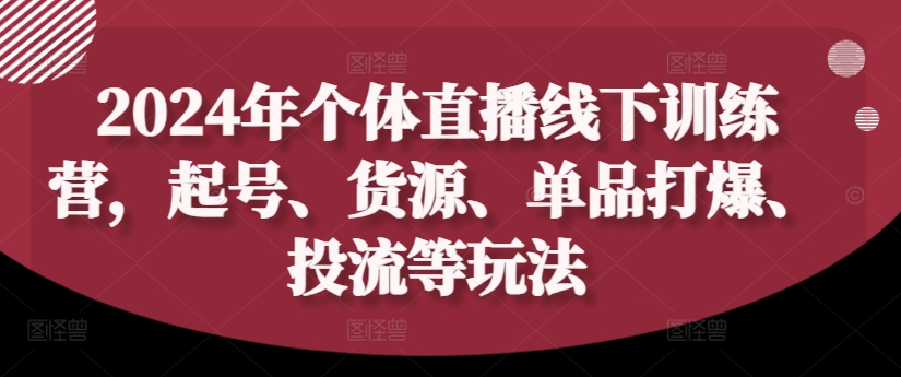 2024年个体直播训练营，起号、货源、单品打爆、投流等玩法_就是爱分享