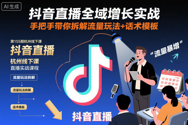 抖音直播全域增长实战第155期杭州线下课，手把手带你拆解流量玩法+话术模板_就是爱分享