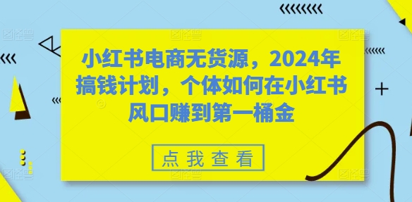 小红书电商无货源，2024年搞钱计划，个体如何在小红书风口赚到第一桶金_就是爱分享
