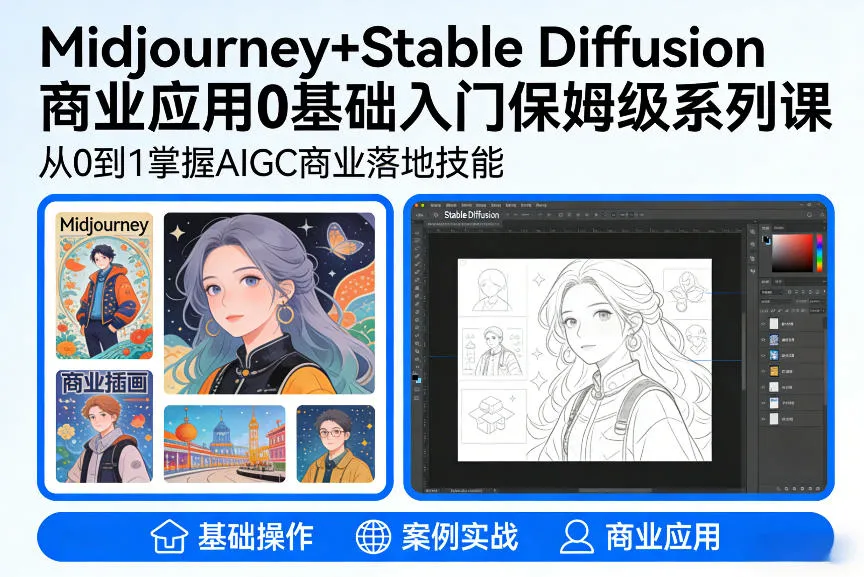 AIGC商业应用Midjourney+Stable Diffusion教程，0基础入门保姆级系列课_就是爱分享