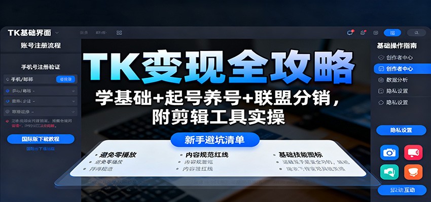 TK变现全攻略：学基础+起号养号+联盟分销，附剪辑工具实操_就是爱分享