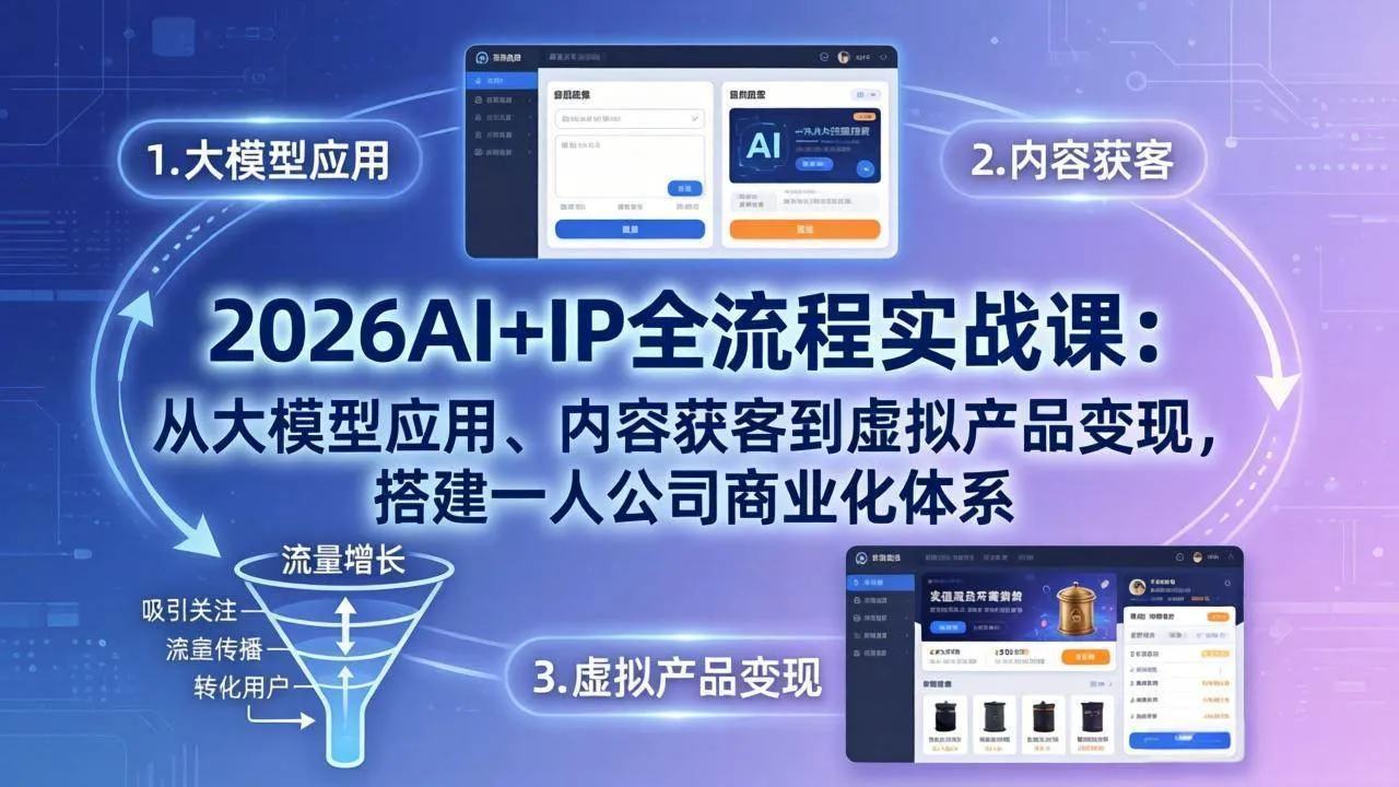 (17863期)2026AI+IP全流程实战课:从大模型应用、内容获客到虚拟产品变现,搭建一人公司商业化体系 (17863期)2026AI+IP全流程实战课:从大模型应用、内容获客到虚拟产品变现,搭建一人公司商业化体系