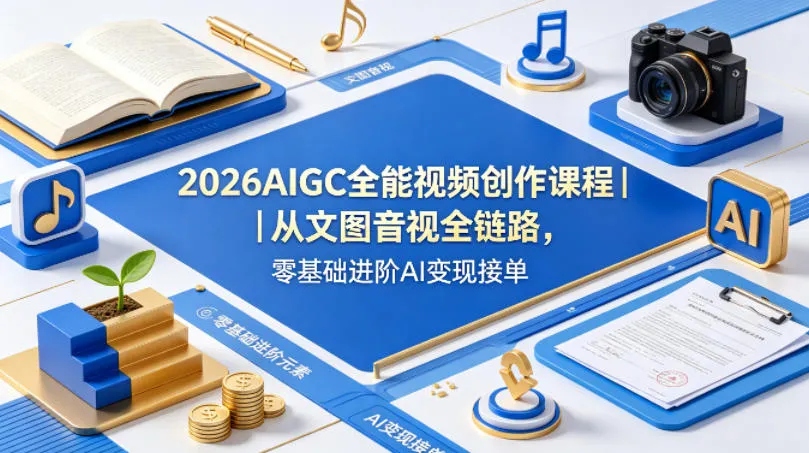 2026AIGC全能视频创作课程｜从文图音视全链路，零基础进阶AI变现接单_就是爱分享