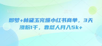 即梦+林黛玉完爆小红书商单，3天涨粉1千，靠怼人月入5k+_就是爱分享