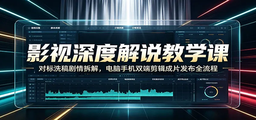 影视深度解说教学课:对标洗稿剧情拆解,电脑手机双端剪辑成片发布全流程_一起云网创