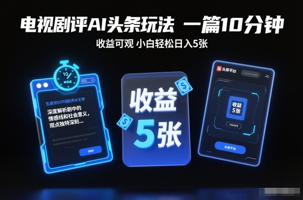 电视剧评AI头条玩法，一篇10分钟，收益可观，小白轻松日入5张+【独家】_就是爱分享