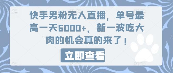 快手男粉无人直播，单号最高一天6000+，新一波吃大肉的机会真的来了_就是爱分享