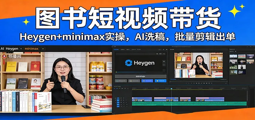 图书短视频带货：Heygen+minimax实操，AI洗稿 ，批量剪辑出单_就是爱分享