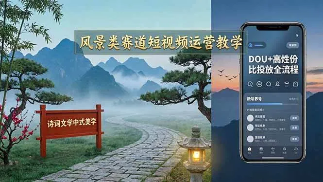 （17992期）风景类赛道短视频运营教学：诗词文学中式美学，新号养号对标账号定位，DOU+高性价比投放全流程_就是爱分享
