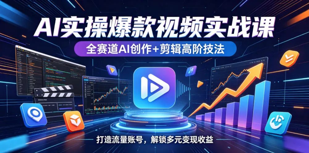 AI实操爆款视频实战课,全赛道AI创作+剪辑高阶技法,打造流量账号,解锁多元变现收益_一起云网创