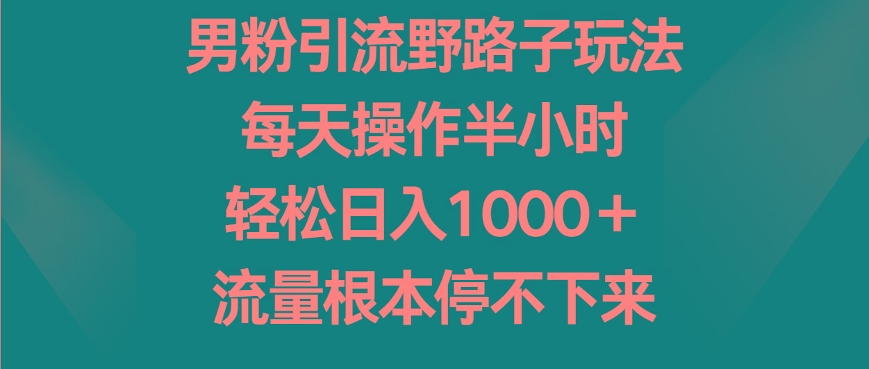 男粉引流野路子玩法，每天操作半小时轻松日入1000＋，流量根本停不下来_就是爱分享
