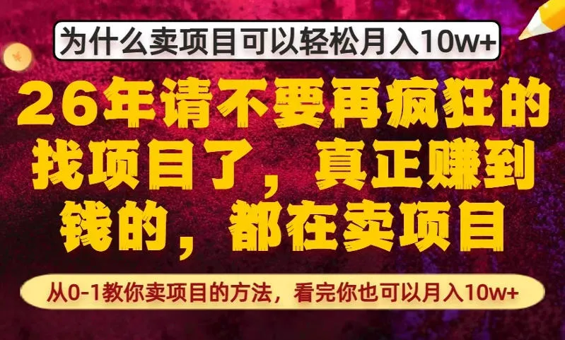 为什么真正賺到钱的都在卖项目，从0-1教你卖项目的方法，看完你也可以月入10w+【揭秘】_就是爱分享
