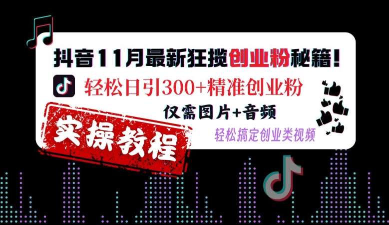 抖音11月最新狂揽创业粉秘籍，轻松日引300+精准创业粉，仅需图片+音频，轻松搞定创业类视频_就是爱分享