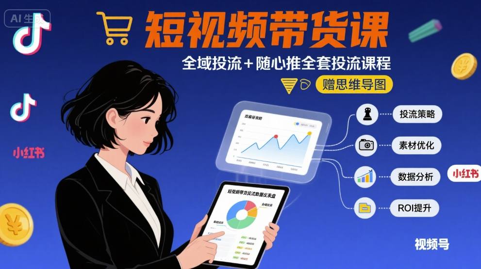 最新短视频带货课，全域投流+随心推全套投流课程+思维导图_就是爱分享