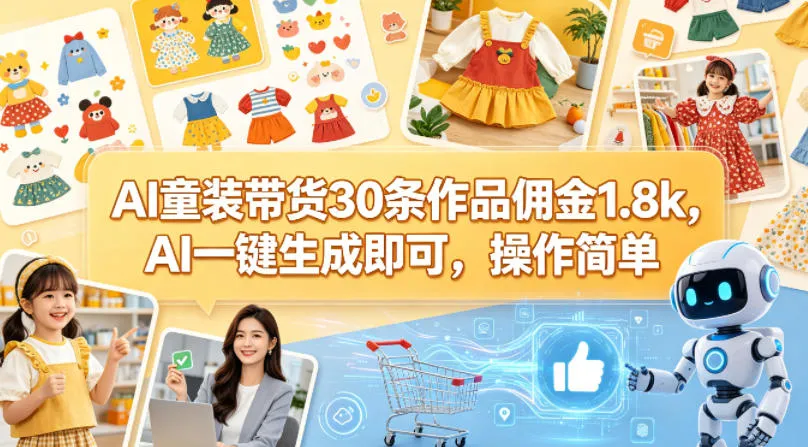 AI童装带货30条作品佣金1.8k，AI一键生成即可，操作简单_就是爱分享