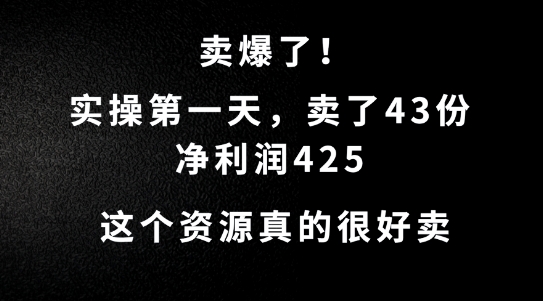 这个资源，需求很大，实操第一天卖了43份，净利润425【揭秘】_就是爱分享