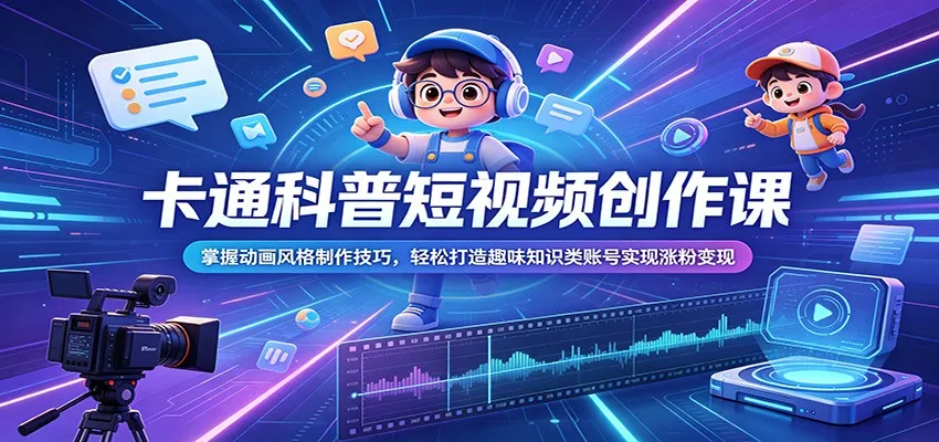 卡通科普短视频创作课:掌握动画风格制作技巧,轻松打造趣味知识类账号实现涨粉变现_一起云网创