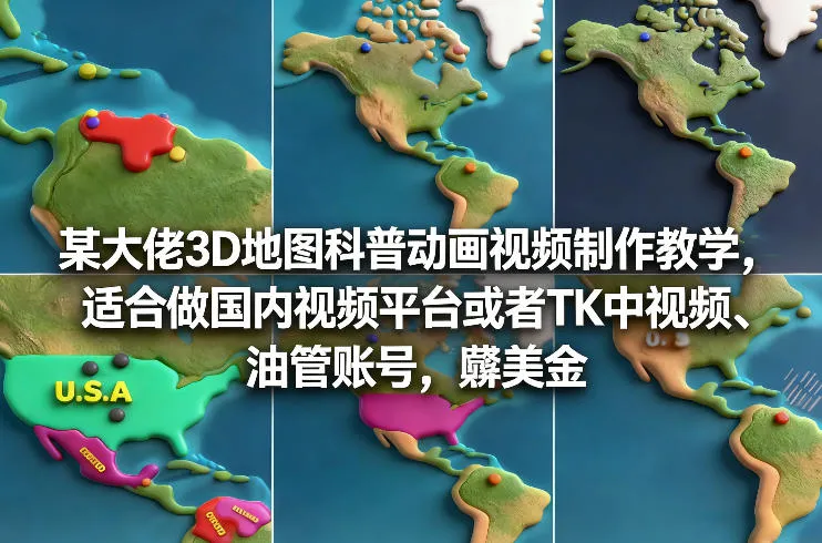 某大佬3D地图科普动画视频制作教学,适合做国内视频平台或者TK中视频、油管账号,賺美金_就是爱分享
