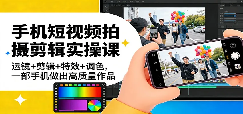 手机短视频拍摄剪辑实操课：运镜+剪辑+特效+调色，一部手机做出高质量作品_就是爱分享