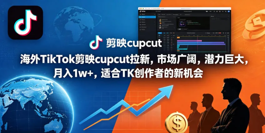 海外TikTok剪映cupcut拉新，市场广阔，潜力巨大，月入1w+，适合TK创作者的新机会_一起云网创