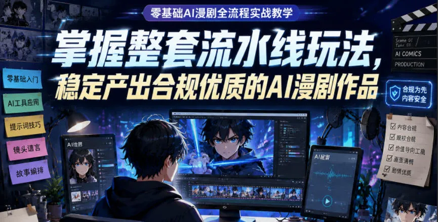 零基础AI漫剧全流程实战教学,掌握整套流水线玩法,稳定产出合规优质的AI漫剧作品_一起云网创