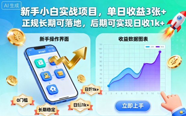 新手小白实战项目，单日收益3张+，正规长期可落地，后期可实现日收1k+【揭秘】_就是爱分享