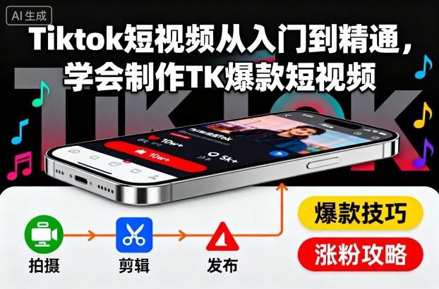 Tiktok短视频从入门到精通，学会制作TK爆款短视频_就是爱分享