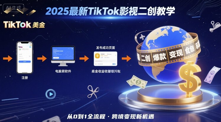 2025年最新TikTok影视二创教学，从注册到发布撸美金全流程，跨境变现新机遇_就是爱分享