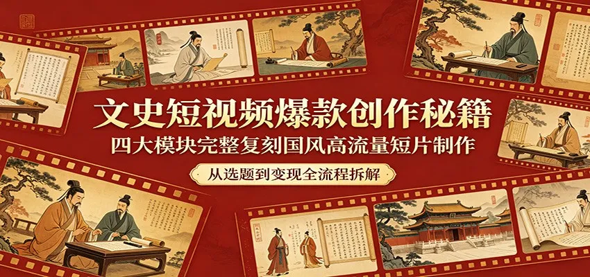 文史短视频爆款创作秘籍：四大模块完整复刻国风高流量短片制作_就是爱分享