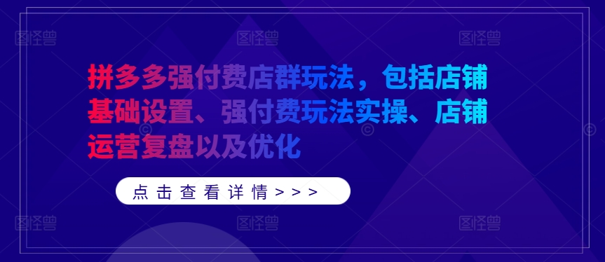 拼多多强付费店群玩法，包括店铺基础设置、强付费玩法实操、店铺运营复盘以及优化_就是爱分享