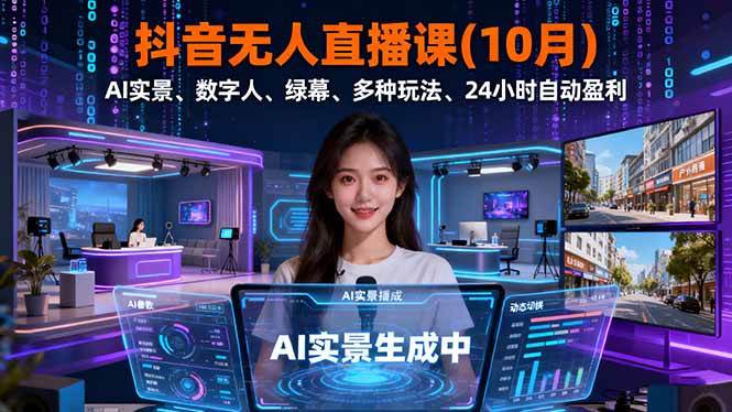 （16355期）抖音无人直播课(10月)，AI实景、数字人、绿幕、多种玩法、24小时自动盈利_就是爱分享