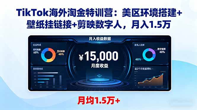 （16346期）TikTok海外淘金特训营：美区环境搭建+壁纸挂链接+剪映数字人，月入1.5万_就是爱分享
