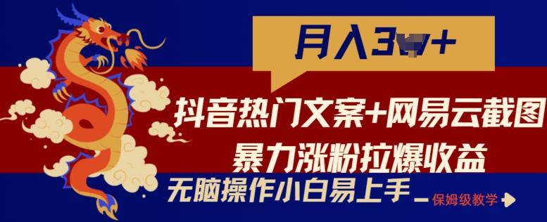 抖音热门文案+网易云截图暴力涨粉拉爆收益玩法，小白无脑操作，简单易上手【揭秘】_就是爱分享