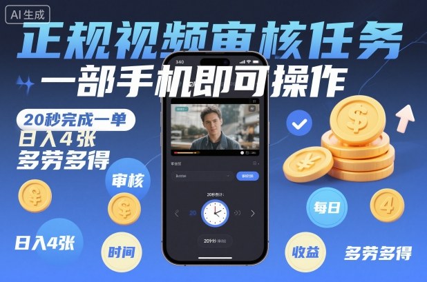 正规视频审核任务，一部手机即可操作，20秒完成一单，日入4张，多劳多得【揭秘】_就是爱分享