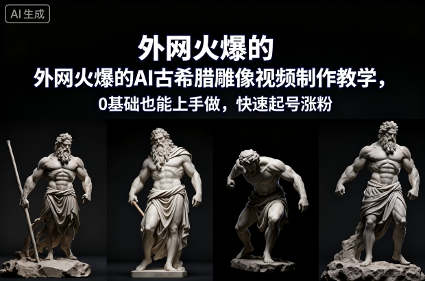 外网火爆的AI古希腊雕像视频制作教学，0基础也能上手做，快速起号涨粉_就是爱分享
