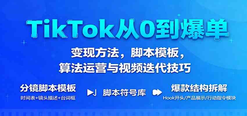 TikTok从0到爆单：变现方法，脚本模板，算法运营与视频迭代技巧_就是爱分享
