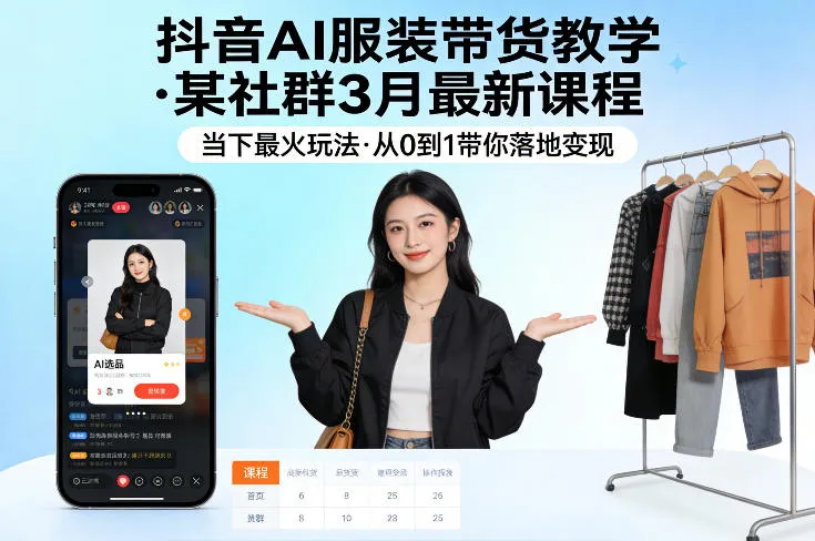 抖音AI服装带货教学，某社群3月最新课程，当下最火玩法，从0到1带你落地变现_就是爱分享