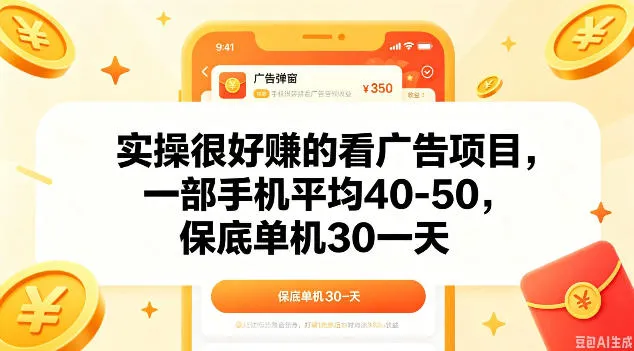 实操很好做的看广告项目,一部手机平均40-50,保底30单机一天【揭秘】_一起云网创