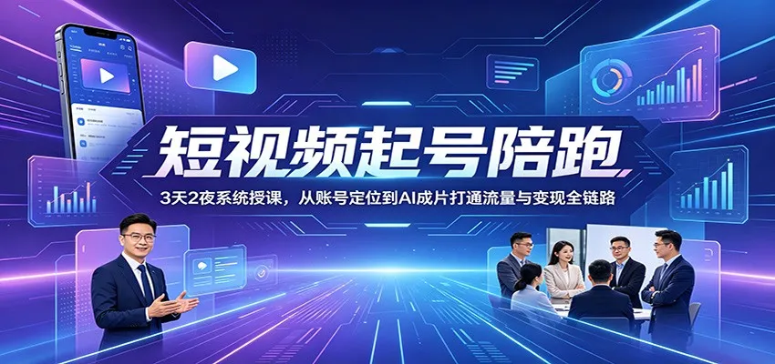 短视频起号陪跑:3天2夜系统授课,从账号定位到AI成片打通流量与变现全链路_一起云网创