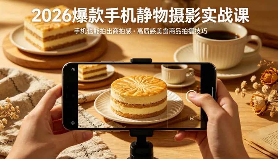2026爆款手机静物摄影实战课，手机也能拍出商拍感，学会拍出高质感美食商品_就是爱分享