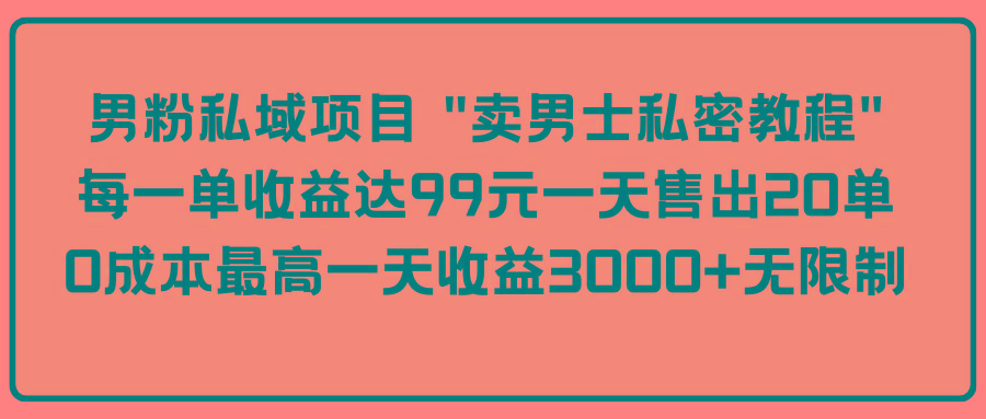 (9730期)男粉私域项目 “卖男士私密教程” 每一单收益达99元一天售出20单_就是爱分享