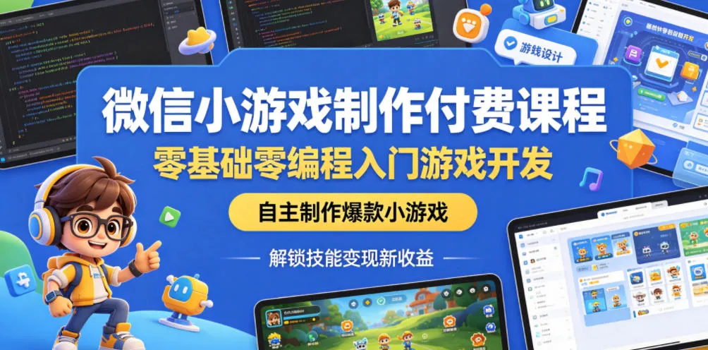微信小游戏制作付费课程,零基础零编程入门游戏开发,自主制作爆款小游戏,解锁技能变现新收益_一起云网创