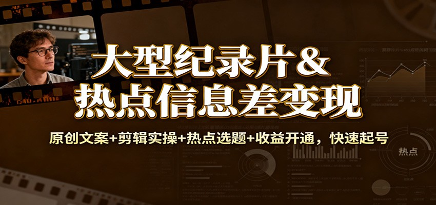 大型纪录片&热点信息差变现：原创文案+剪辑实操+热点选题+收益开通，快速起号_就是爱分享