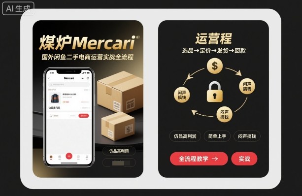 煤炉Mercari国外闲鱼二手电商运营实战全流程，仿品高利润，简单上手，闷声搞钱_就是爱分享
